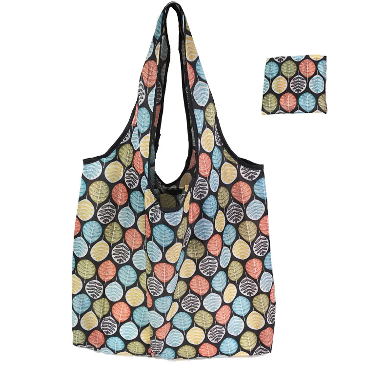 Wholesale Colored Eco Friendly Foldable Polyester Woman Grocery Shopping Bag Floral Recycled Waterproof Oversized Tote Bags