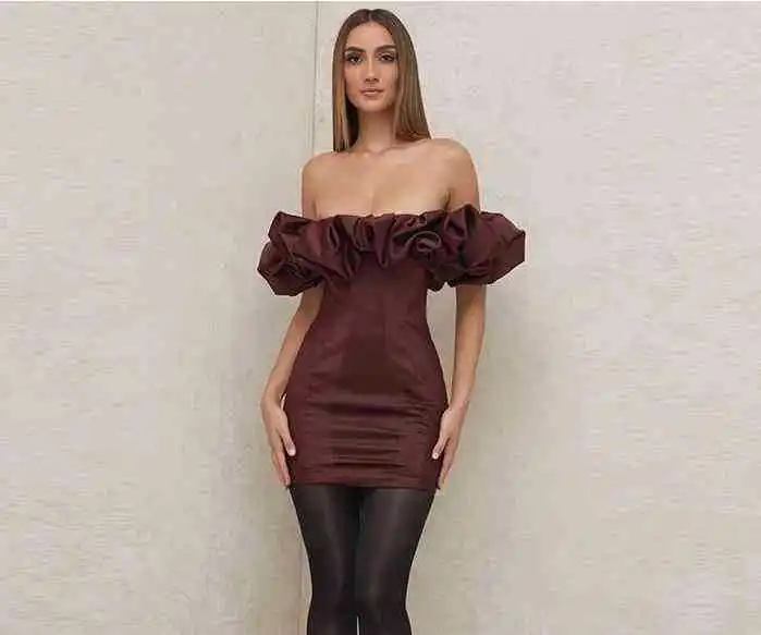 D1592 Hallow Out Cotton Summer  Backless Body On Ruffle One Shoulder Tube Top Halter Neck Dress