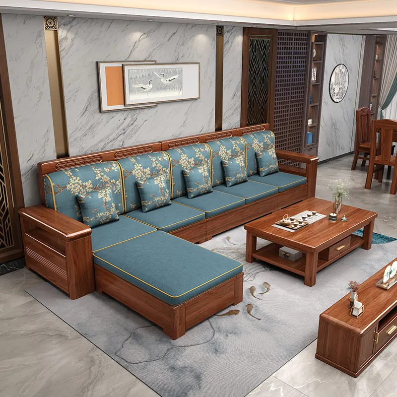 the new High-end Living Room Furniture Chinese Style Solid wooden Frame Fabric chinese sofa