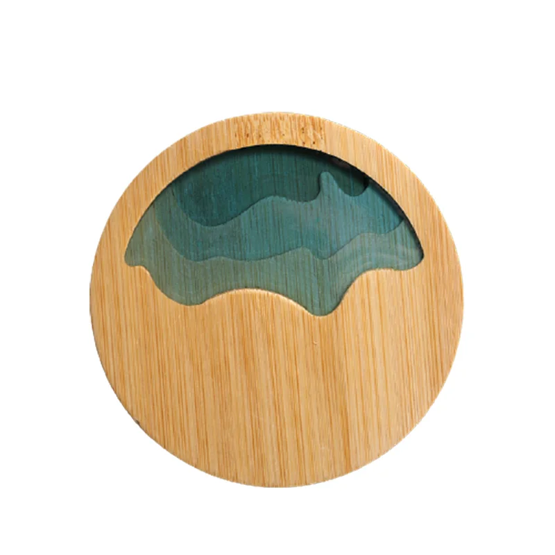 Creative Epoxy Resin Transparent Bamboo  coaster Round Tea Coaster Cup Holder Potholder Tea Set Cocina Accessories