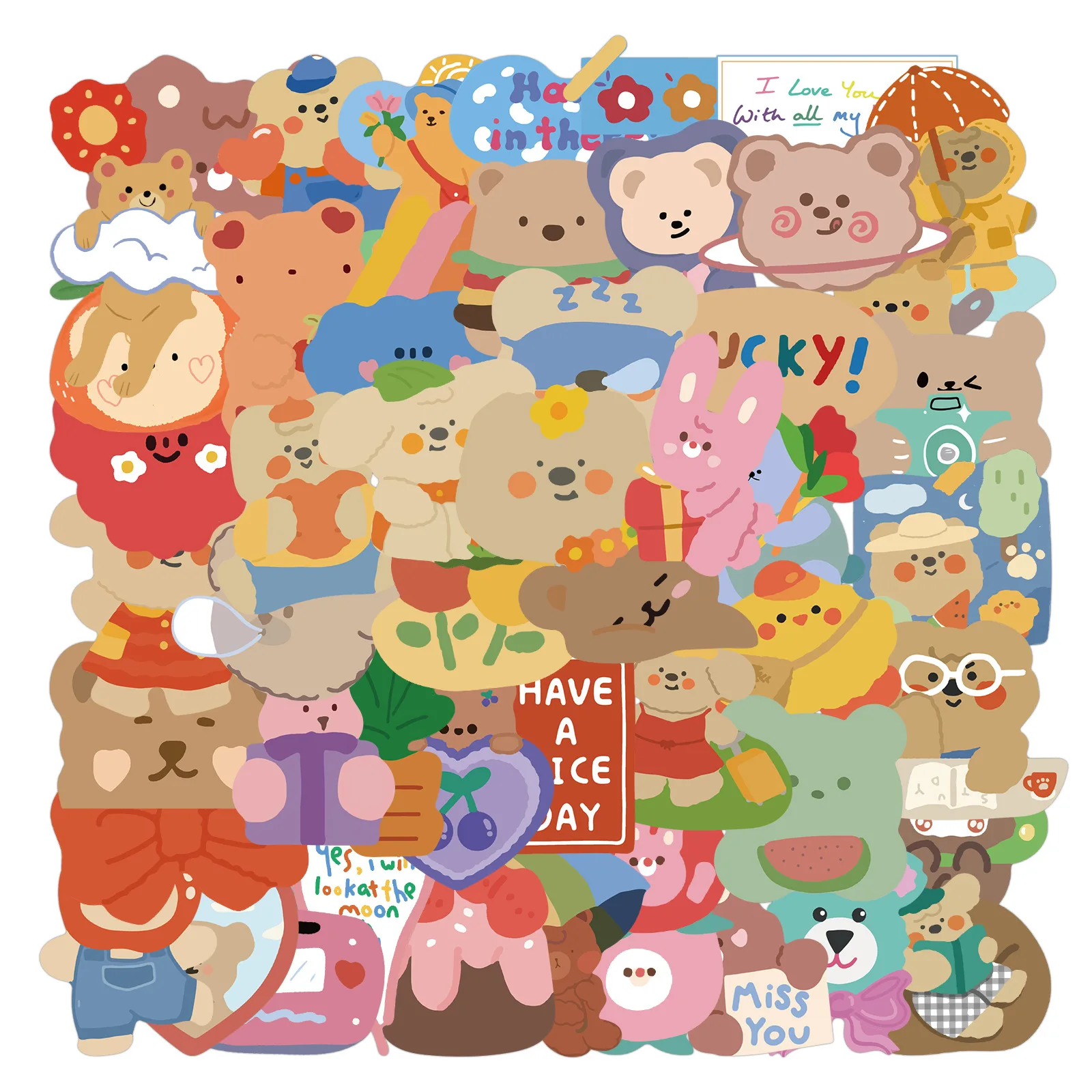 50pcs/Pack 2021 New Cartoon Cute Anime Bear Graffiti Suitcase Guitar Refrigerator Waterproof Stickers Wholesale