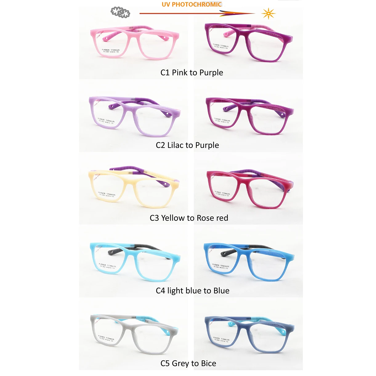 Tr90 Rubber Flexible Colorful Uv Photochromic Glasses Frames No Screw Removable Changing Colors Kids Optical Eyeglasses Frame