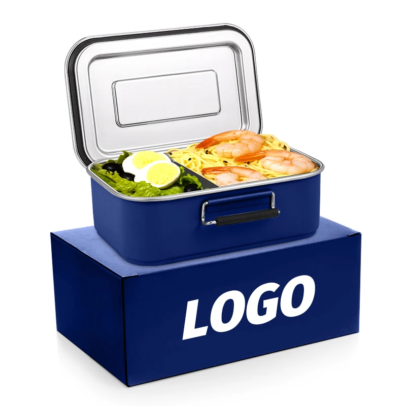 Food grade 304 leak-proof stainless steel lunch box 900/1800ml silicone seal ring square steel lunch box