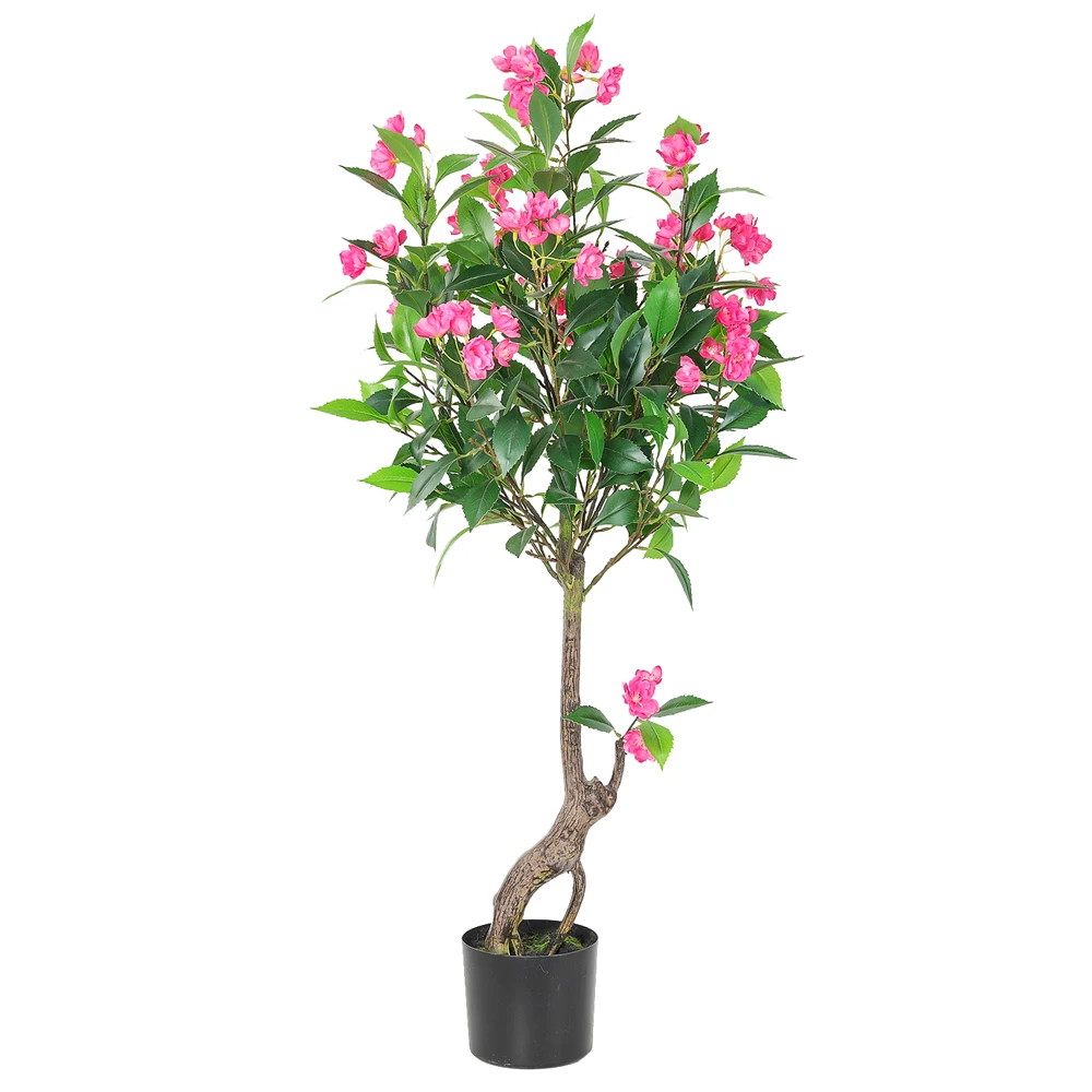 PZ-3-208 Manufacture Faux Silk Peach Blossom with Plastic Pot Artificial Flower Tree Bonsai