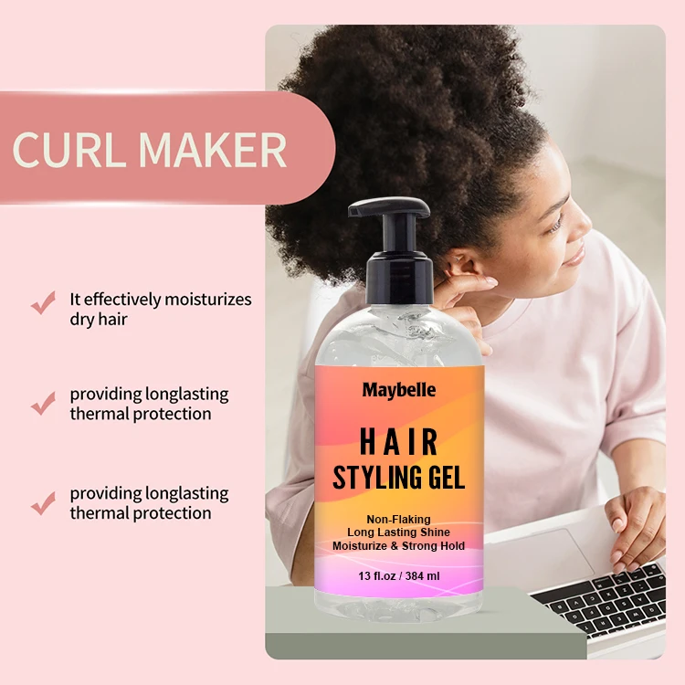 All Day Hold 384ml No Flaking Curly Hair Styling Gel Private Label Hair Styling Gel For Natural Hair