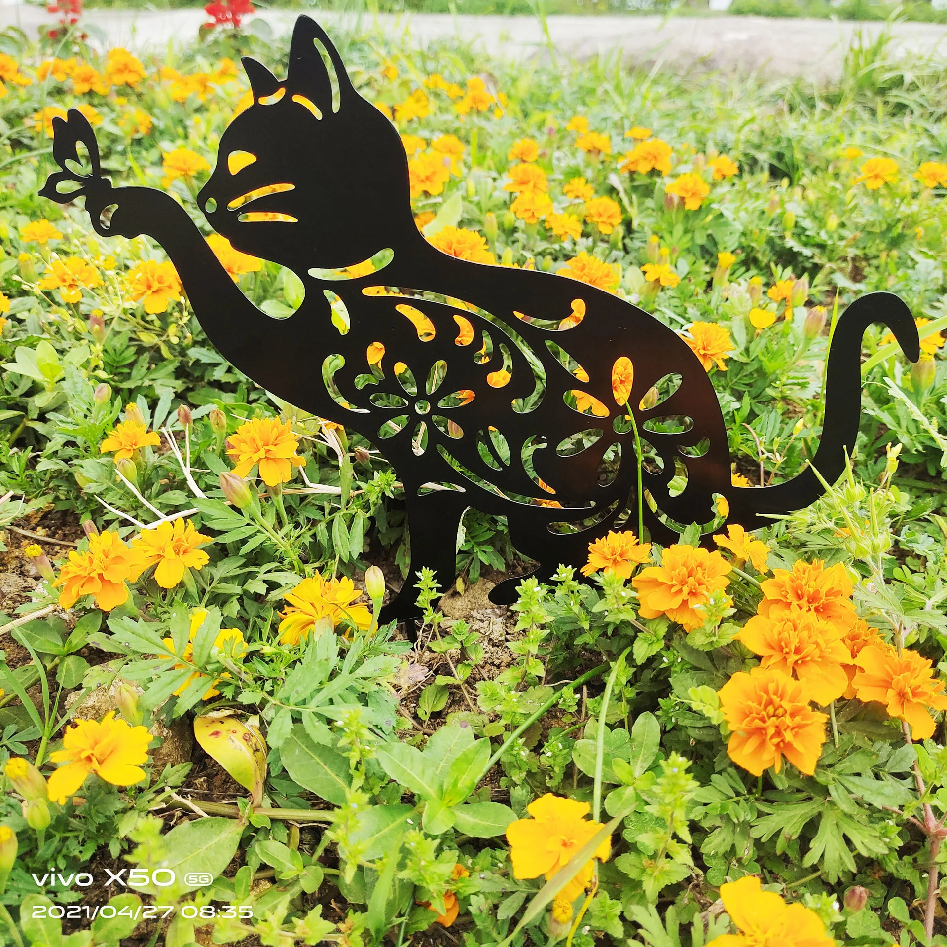 Creative Garden Black Cat Silhouette Iron Landscape Decoration Garden Plug-in Hollow Cat Ornaments Decor for Yard Decoration