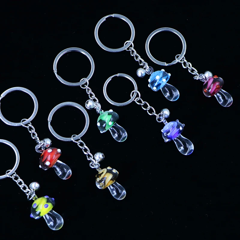 Custom Metal Keychain Colorful Murano Glass Mushroom Unisex Lampwork for  Party Occasions gift