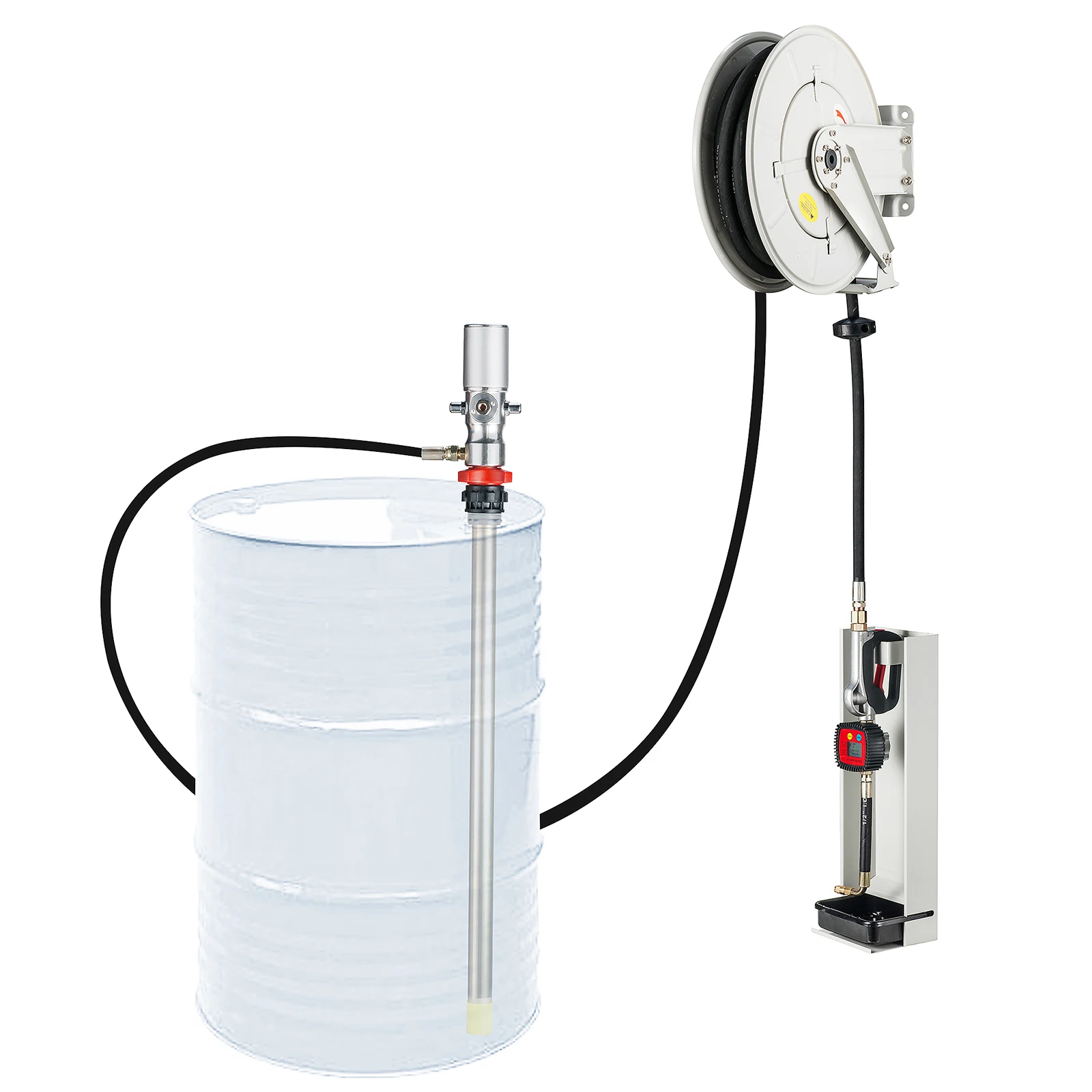 Wall Mount Pneumatic IBC Tank Barrel Lubricating Oil Drum Pump with Hose Reel Counter Meter