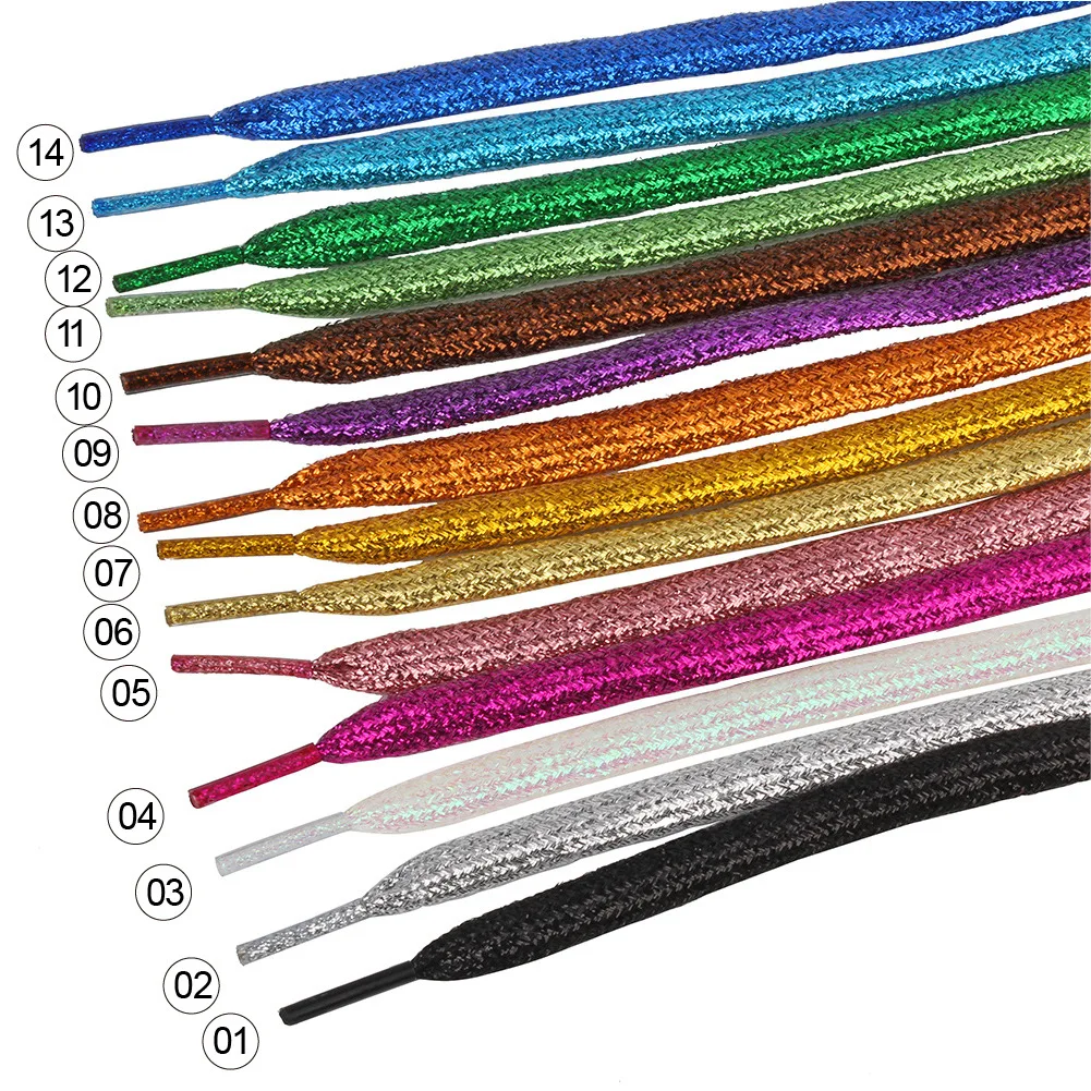 Factory Wholesale Summer Glare Colorful Pearlescent Gold Glitter Shoelaces 120CM Long Fashion Shoelaces