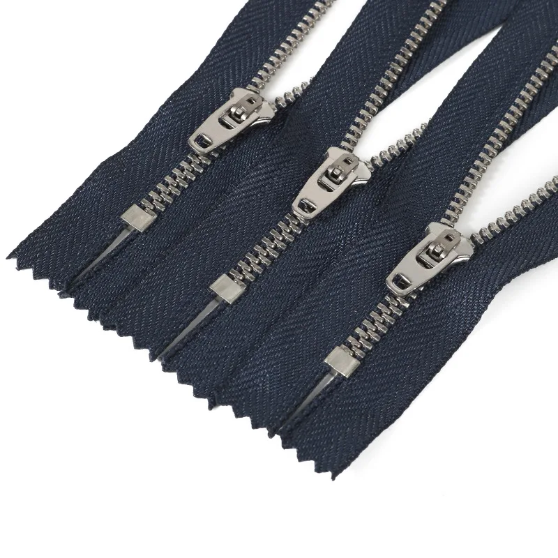 Cheap Wholesale 3# 4# 5# YG Slider Brass Sliver Teeth Navy Tape Metal Zipper with semi auto lock slider  For Jeans
