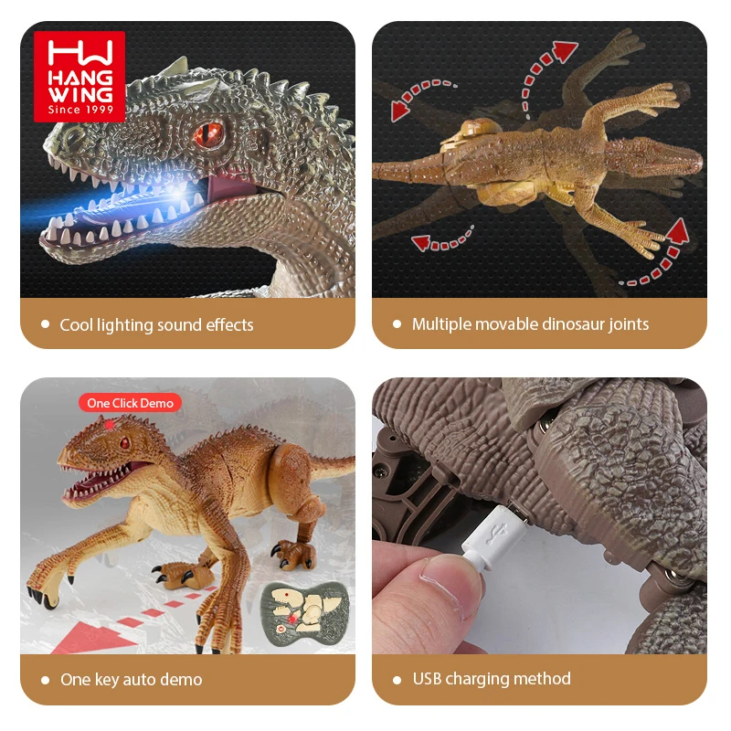 HW Boys 2.4G Remote Control Jurassic World Brutal Raptor RC Electric Radio Running Walking Dinosaur Model for Kids Toys