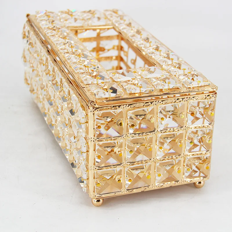 
Factory Hot Selling Home Decorations Metal tissue holder European Crystal Tissue box 