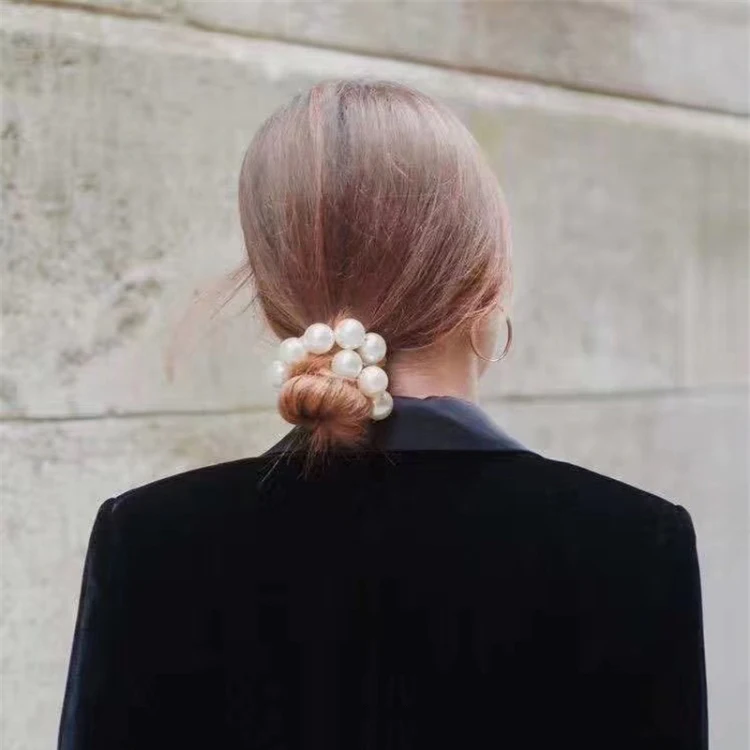 
Colorful Imitation Pearl Hair Rope for Women Elastic Beaded Hair Rubber Bands Accessories 