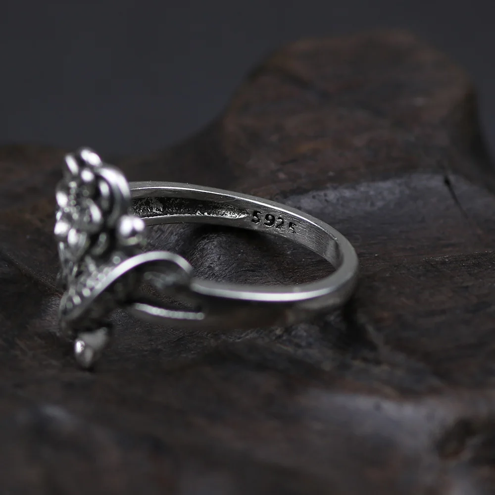 Authentic 925 Sterling Silver Fish And Lotus Flowers Rings For Women Adjustable Vintage Jewelry Aneis Feminino