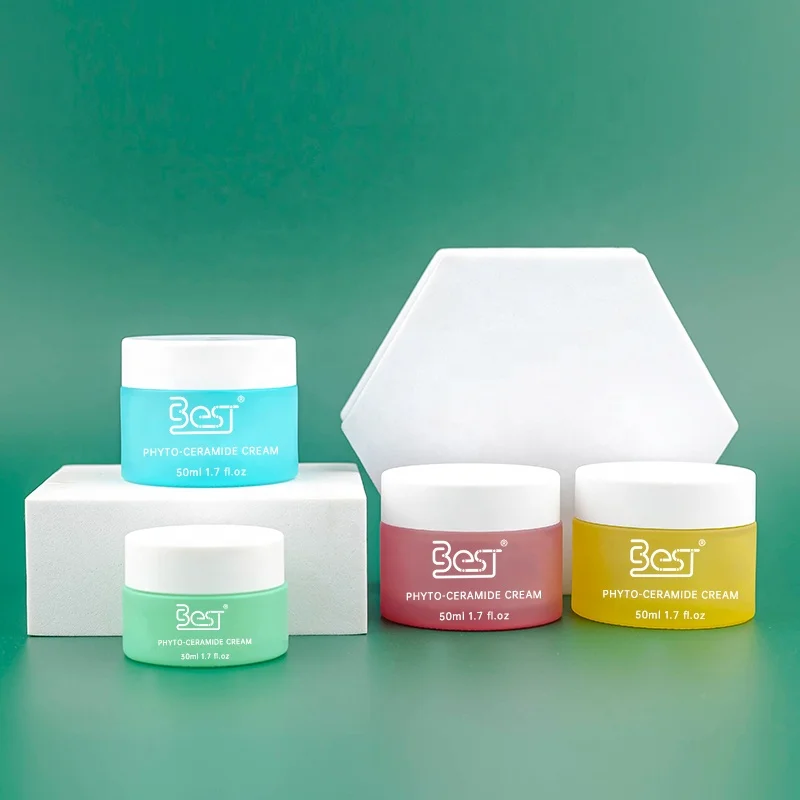 Cosmetic Cream Container Jar Round Eye Face Care Glass 50ml 30ml Green Blue Yellow Pink with White Lid Cosmetic Packaging CN;SHG