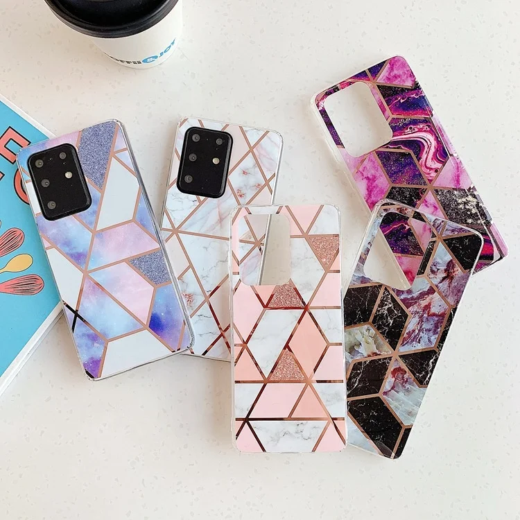 Luxury Plated Geometric Marble IMD Phone Cover for Samsung Galaxy S20 Ultra S21 Plus A72 A52 A32 A21S Note20 Marble Phone Case