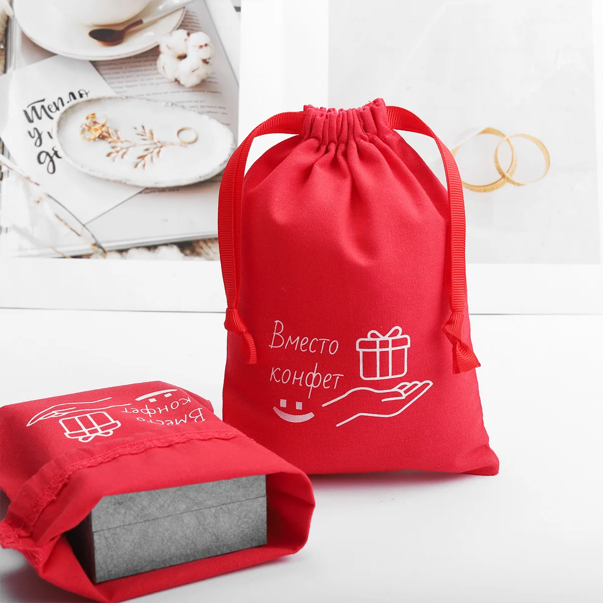 Reusable  Custom Logo  Cotton Linen Drawstring Pouch Bulk Clothes Cosmetic Dust Gift Bags Wedding Packaging Jewelry Bag