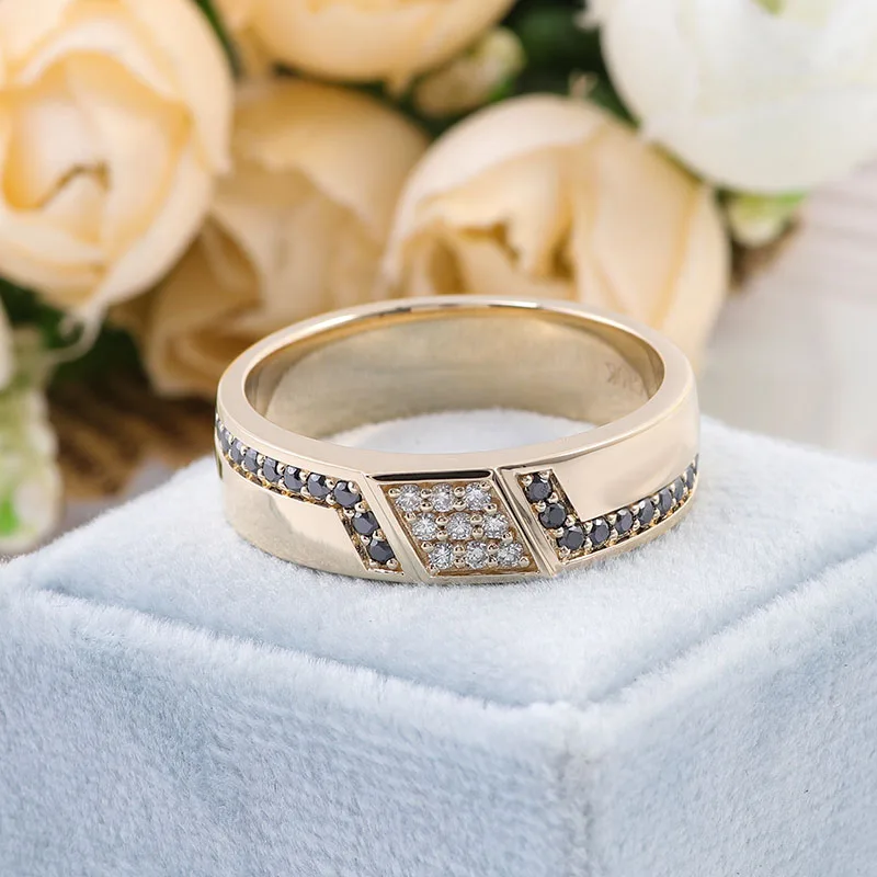 Luxury 6mm Ring Band 10k Gold Two Color Round VVS Moissanite Diamond Stones With GRA Certificate For Men