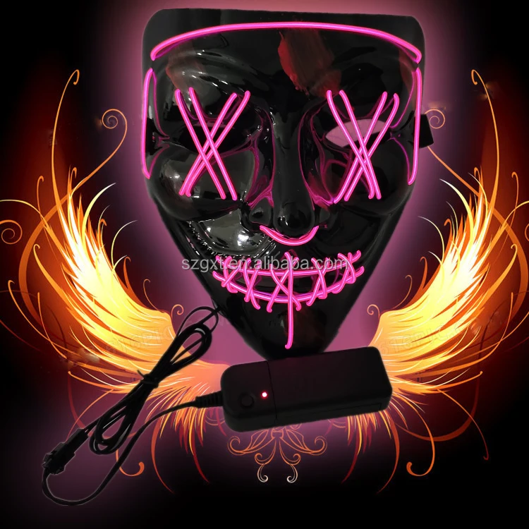 Amazon Hot Selling  Halloween Led Light Up Scary Neon EL Wire Mask LED Glowing Purge  Mask For Party Festival