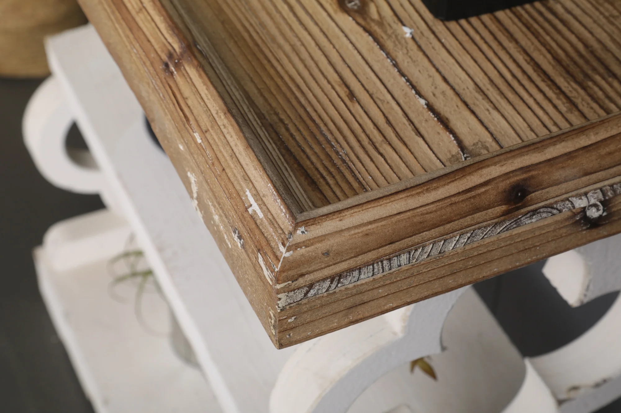  INNOVAHOME готовый к отправке коридор маленький белый Потертый деревянный резной декоративный пол 3 уровня угловая тонкая полка с
