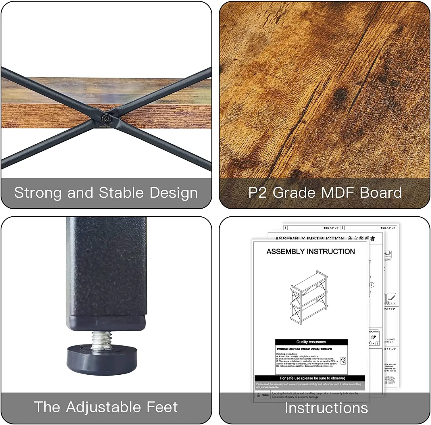 Modern furniture 3 Layers Metal Bookcases Rustic Industrial Bookshelf Ladder Book Shelf Wooden For Living Room