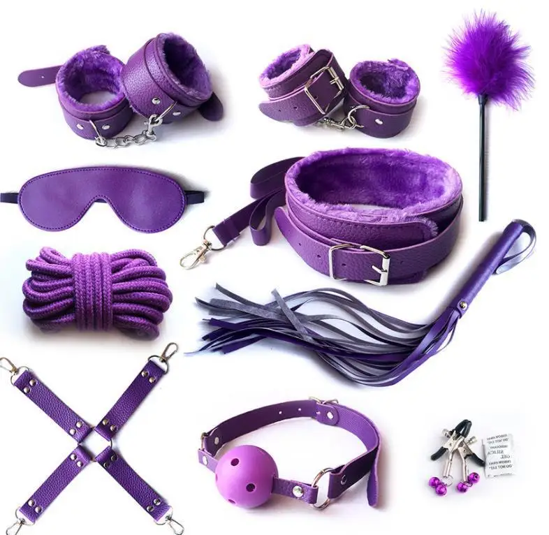 Leather plush 10/lot adult sex toys set ass sm alternative couple flirting handcuffs sexy girl bdsm bondage toy for loving game