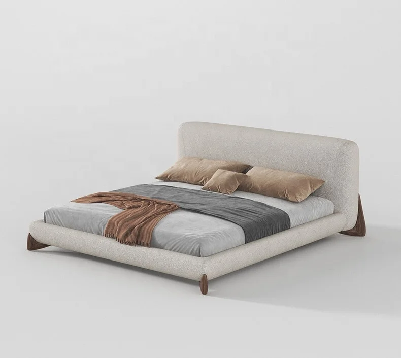 Best selling wooden bed with back round fabric bedroom furniture modern minimalist style high quality product