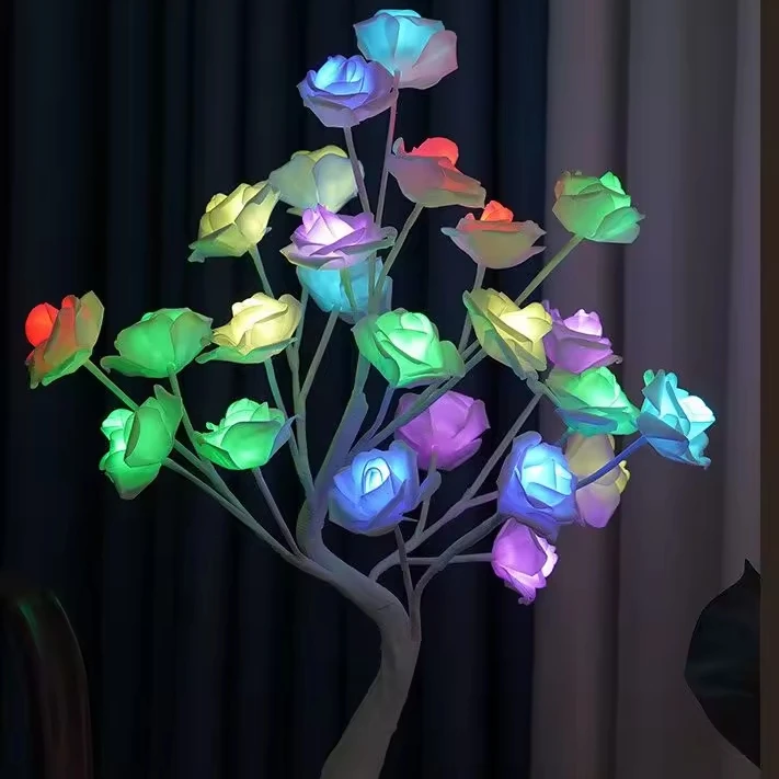 Rose Flower Tree RGB Desk Lamp Table Lamp with Beautiful Light Display Features Floral Design and Multiple Color Options