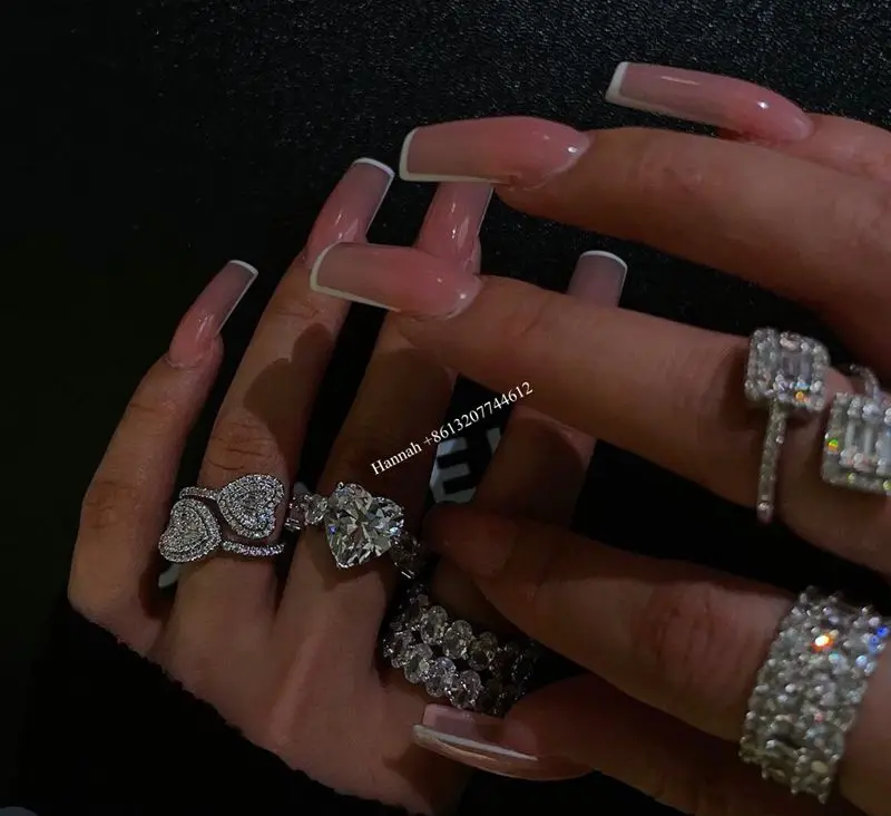 Foxi jewelry new release chunky women rings 925 sterling silver plated iced out heart ring bling