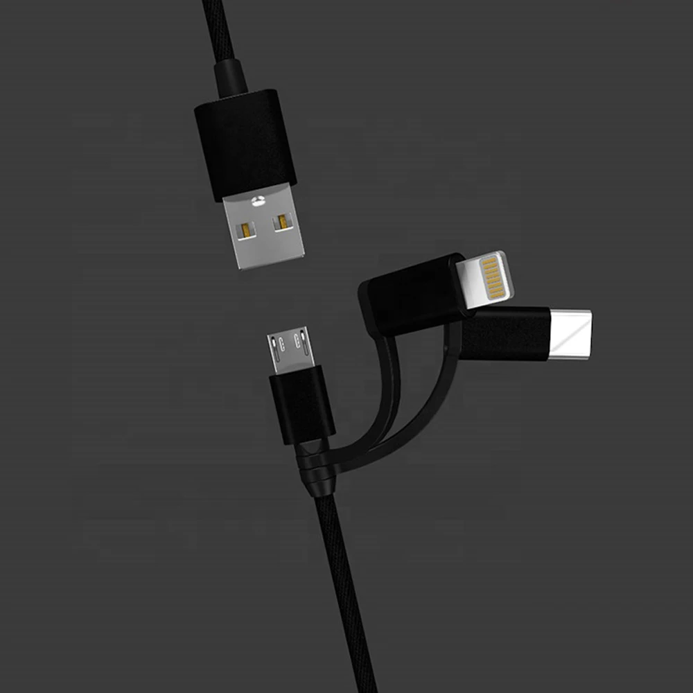 Best Sales Rotation Mode Three In One Fast Charging 2.1A Cable Data Line For IOS/Andriod Lighting Micro-USB Type-C
