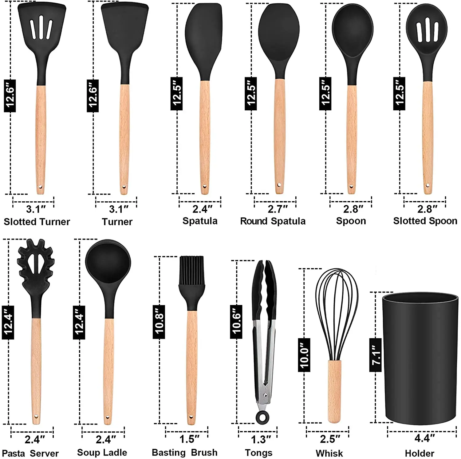 Amazon Top Seller 12Pcs Kitchen Gadgets Non Stick Silicone Spatula Turner Kitchen Utensils Set with Wooden Handle