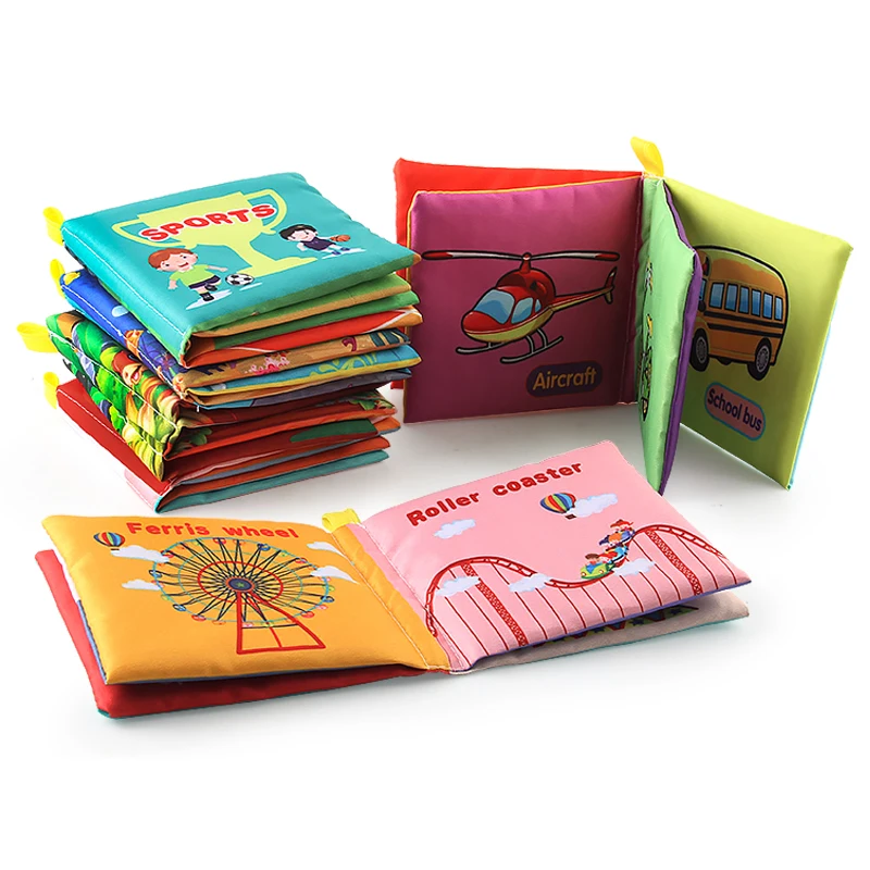 Washable Cloth Book for Baby Book Food Grade Baby Toys Set Person Traffic Ocean Playground Sport Dinosaur