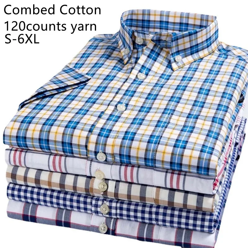 Summer Male Formal Wear Business Casual Stylish Dress Shirts Men Cotton Short Sleeve Plaid Shirt