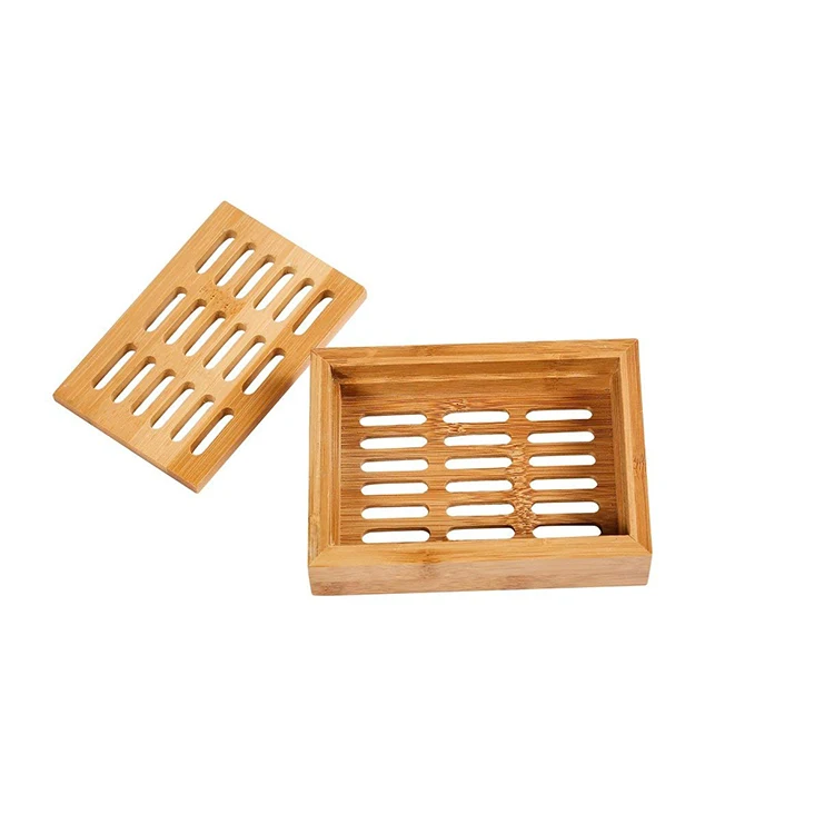Easy Cleaning prevent mildew Bamboo Bar Soap Dish Holder Storage Container With Double Layer Soap Tray bathroom