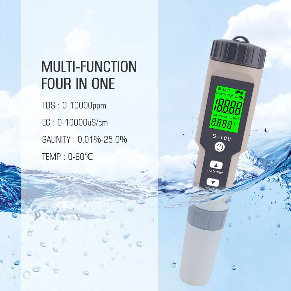 M2U S-100 4 in 1EC TDS temp and Salinity meter salinity measurement instrument with backlight