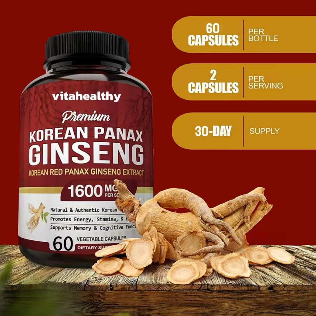 Vitahealthy OEM/ODM Private Label Factory Supply Korean Red Panax Ginseng Capsules  With Ashwagandha Beetroot Green Tea Maca 60
