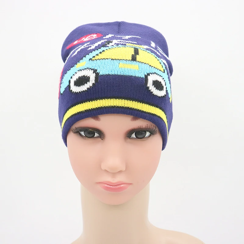 Sewingman B0658C Cartoon Car Jacquard Knit Hats Winter Baby Beanie for Kids