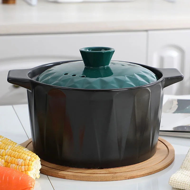 Wholesale hot sale ceramic healthy cooking pot soup pot with handle for kitchen