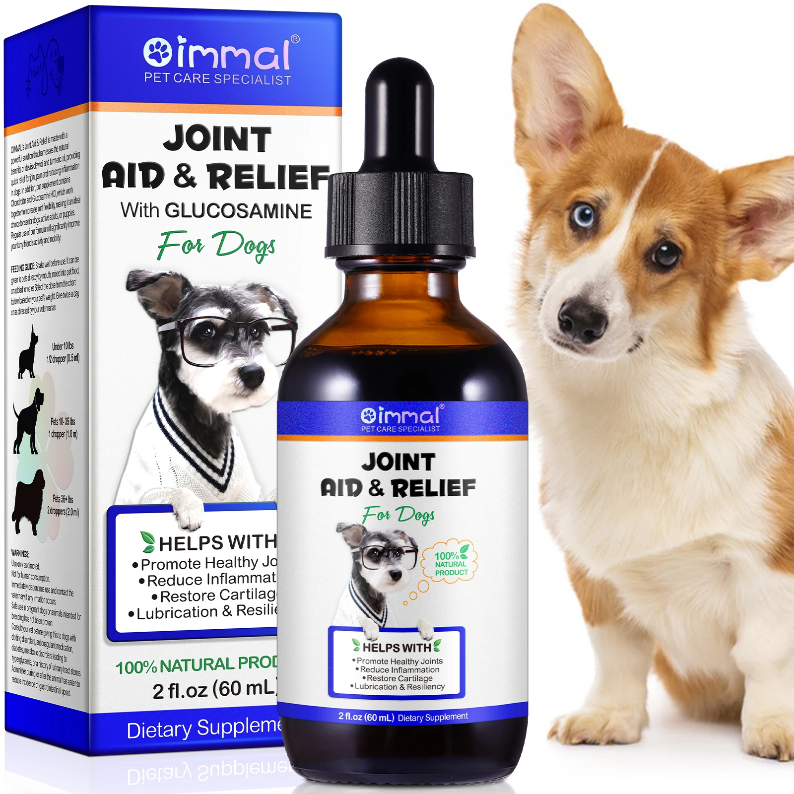 OIMMAI 60ml reduce inflammation pet dog drops liquid supplement pet dog joint supplement glucosamine chondroitin msm