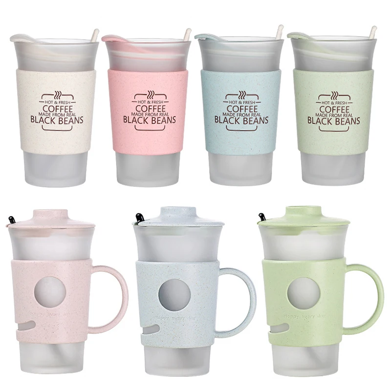 
Nordic Style Heat Resistant Glass Coffee Mug with Spoon Glass Cup with Straw and Lid Glass Coffee Cup 