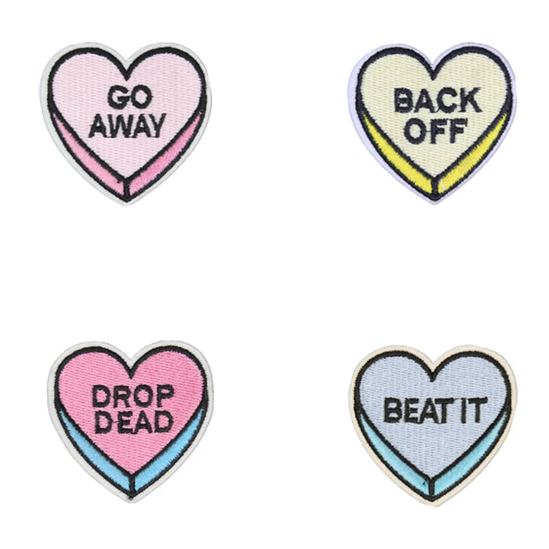 Bulk Wholesale Personalized Fabric Embroidery Heart Shaped Sewing Patches For Clothing Embellishments
