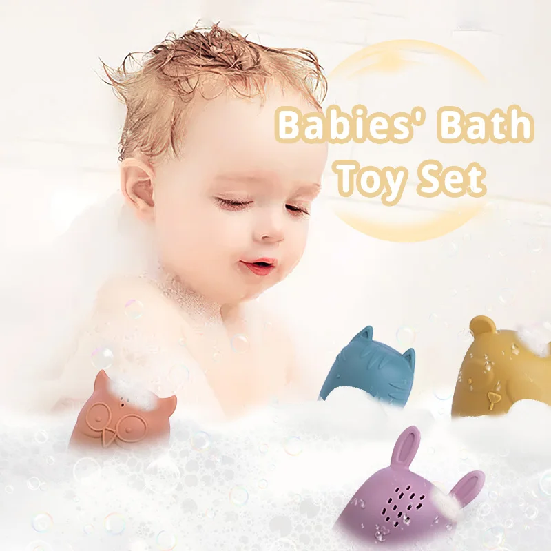 New Products Floating Bath Toys Animal Bpa Free Silicone Bath Toys Kids Water Shower Spray Baby Toys Set
