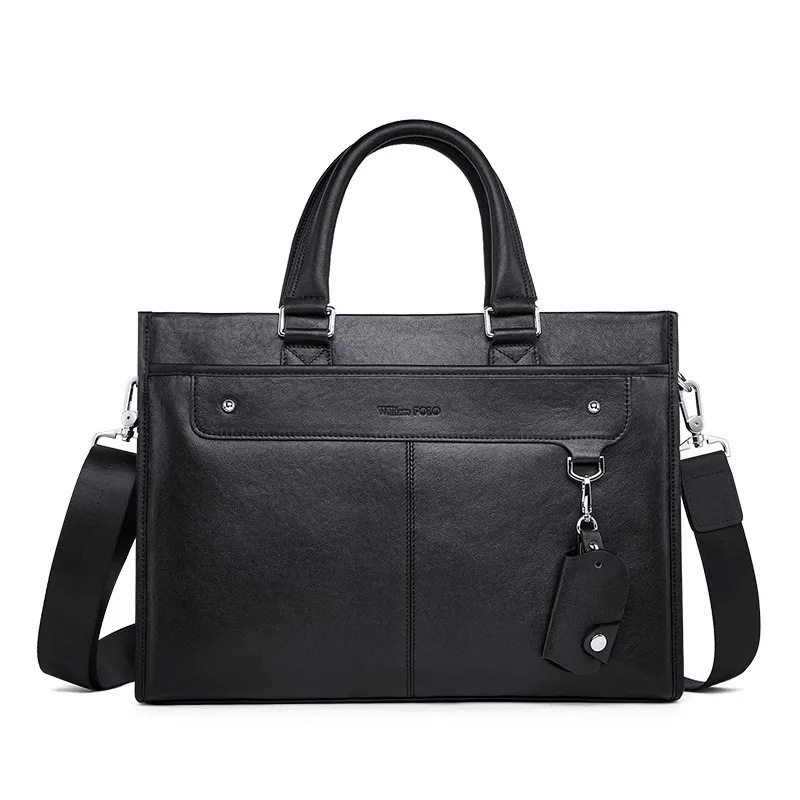 Hot Sale Travel Leather Crossbody Black Briefcase Sling Office Men Business Shoulder Laptop Bag for 13 Inch Men Logo