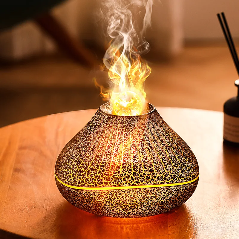 Household Essential Oil Volcano Flame Humidifier air Aroma Diffuser Water Vaporizer Home   Luxury Fragrance Machine