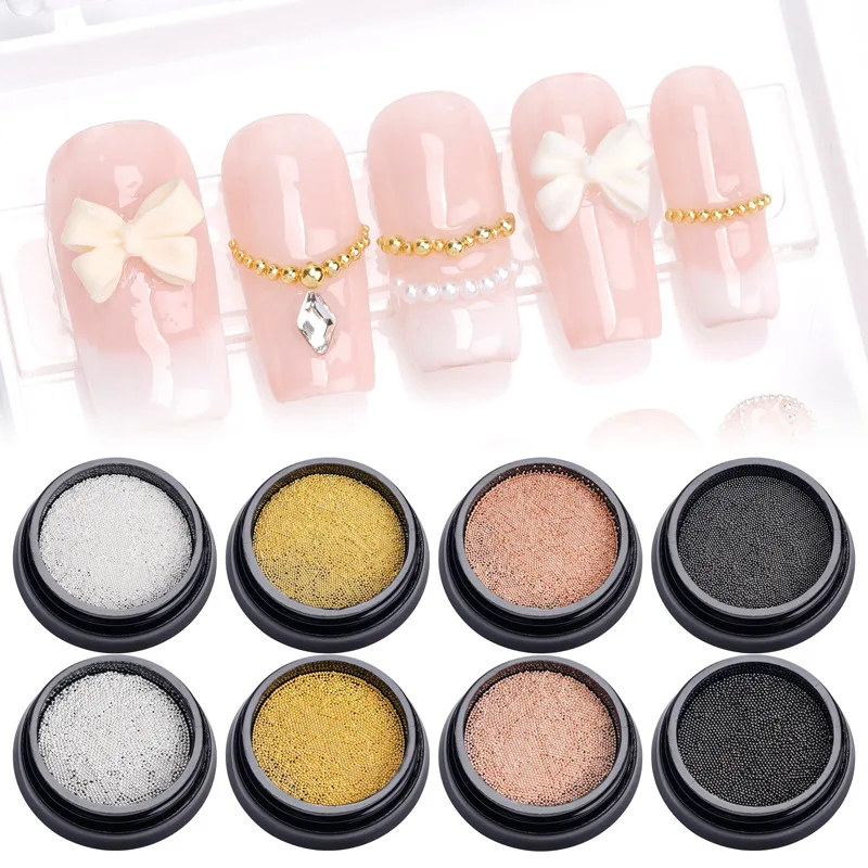 New 6 Grids/Box 4 Colors 0.4/0.6/0.8/1mm 3D Metal Round Nail Art Beads Mixed Jewelry Small Caviar Beads Nail Art Accessories