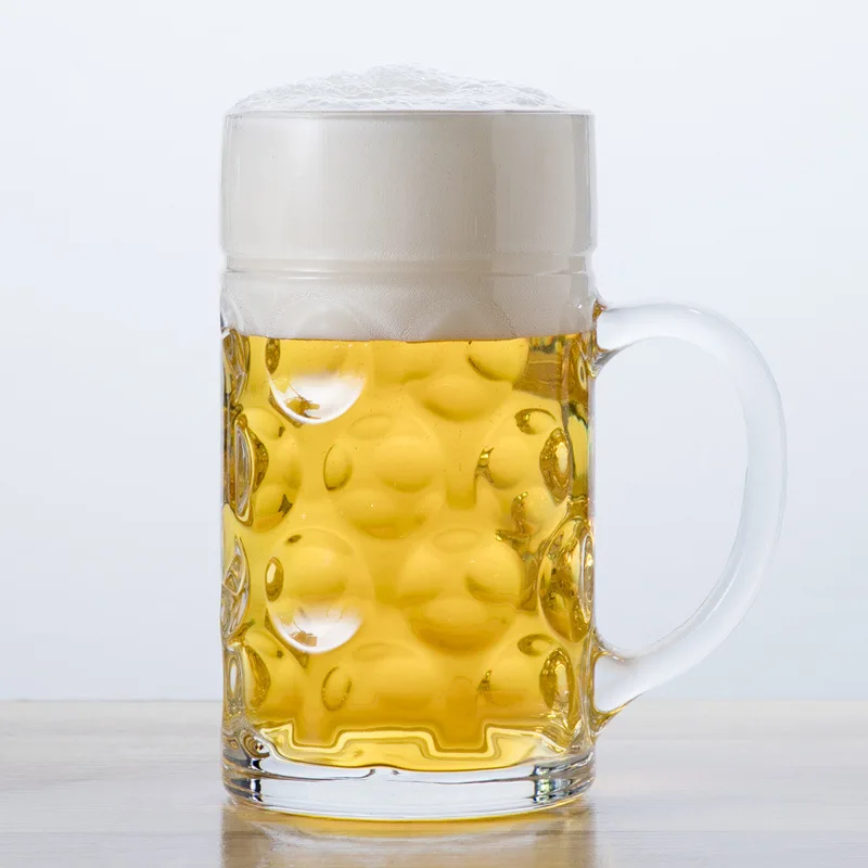 Extra-large 1 liter handle glass draft beer cup Large German beer mug Oktoberfest cup
