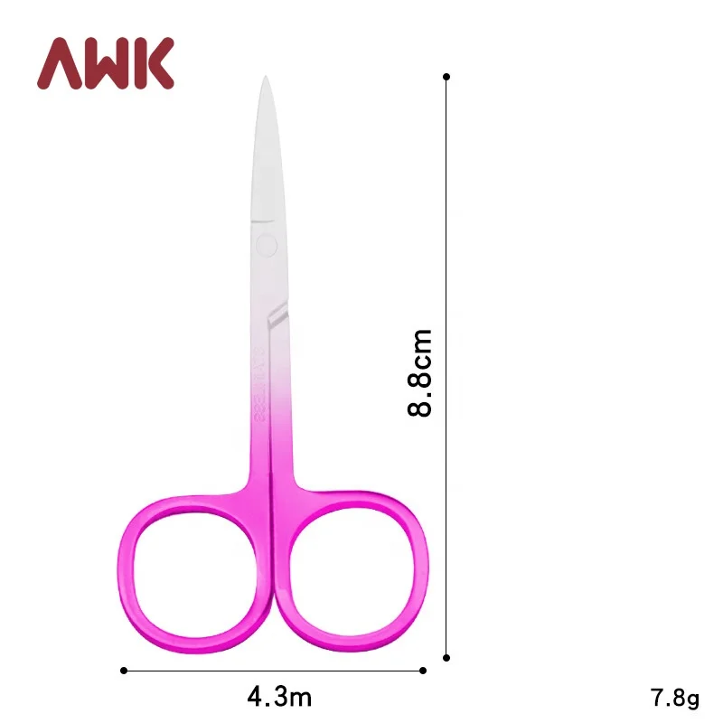 AWK Wholesale Eco-friendly Colorful Curved Blade Stainless Steel Beauty Nail Scissor Cuticle Scissors Manicure Professional