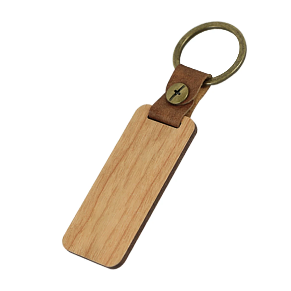 2023 New Products Hand Made Wooden Keychain Custom Logo Key Chain Wooden Keyrings Leather For Teachers Gift