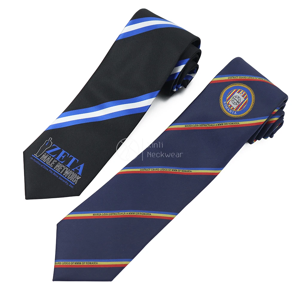 Black Navy Blue Personalized Mens Striped Ties Durable Microfiber Masonic Royal Arch Zeta Male Network Brother Neck Tie Logo