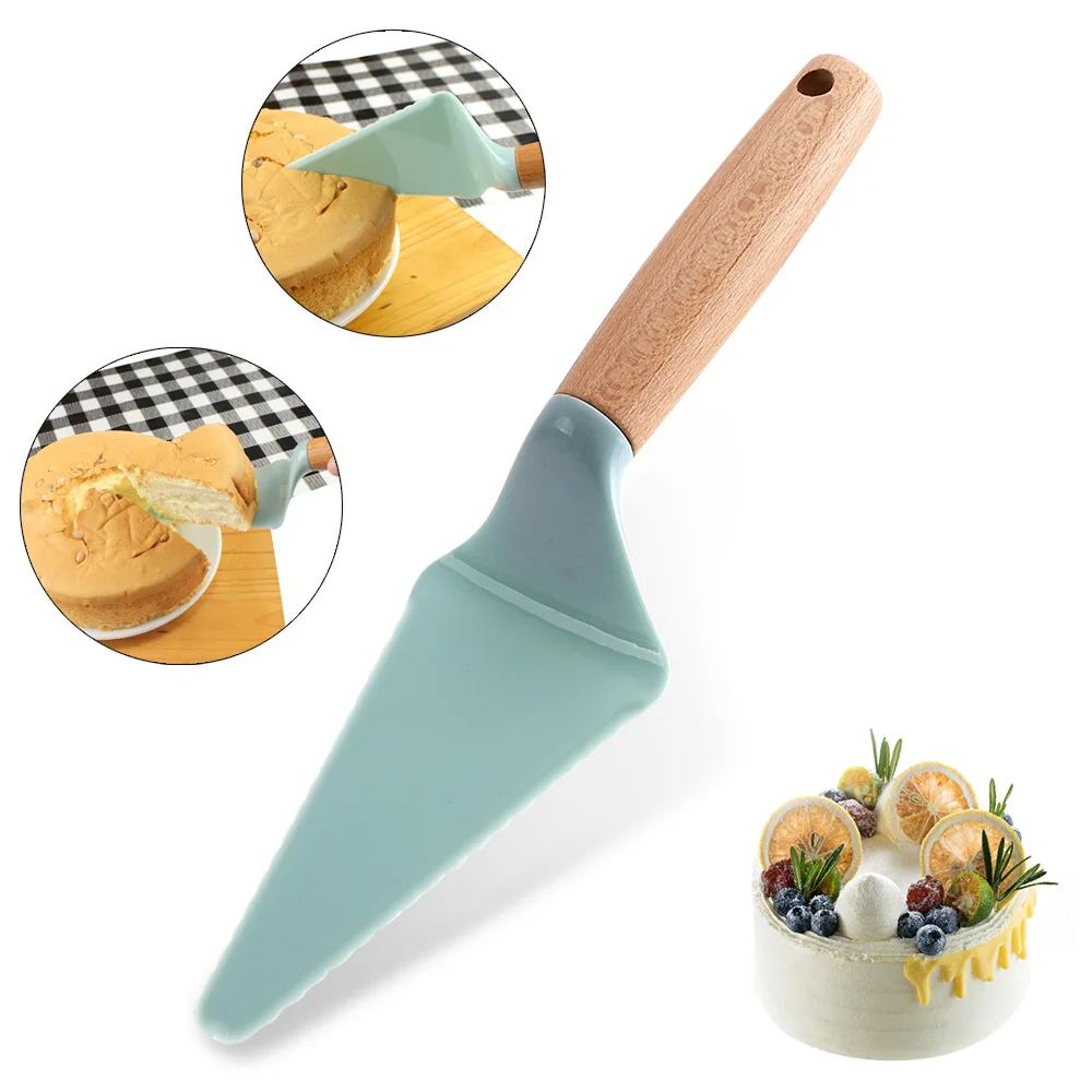 Kitchen Baking Tool Wooden Dessert Pie Pizza Server And Cutter Knife Plastic Cake Shovel